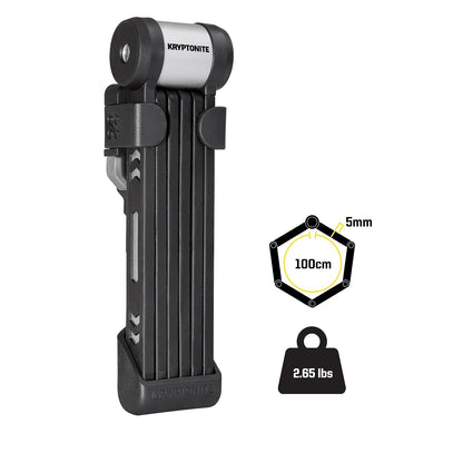 Kryptonite Kryptolok 610 S - Candado plegable para bicicleta, compacto, ligero, de alta seguridad, antirrobo, plegable, con 2 llaves y soporte para eléctricas, scooter, de montaña, 100 cm
