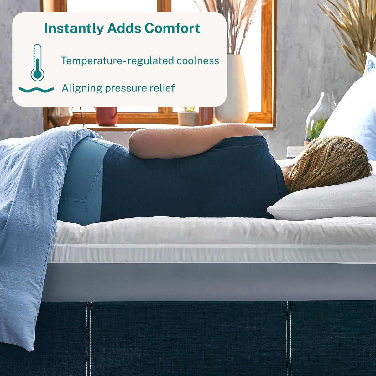 Sleep Innovations - Cubrecolchón de Doble Capa de Espuma viscoelástica de Gel refrescante, 4 Pulgadas, tamaño matrimonial, Funda Superior de Almohada