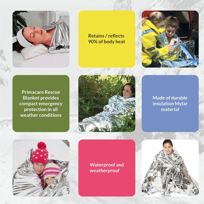 Primacare HB-10 Manta térmica de emergencia de Mylar (paquete de 10), 52 pulgadas de largo x 84 pulgadas de ancho