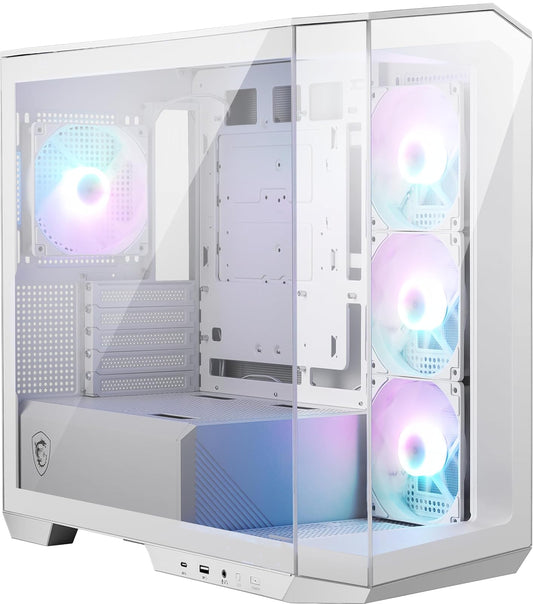 MSI mag PANO M100R PZ White Micro-ATX - Funda para PC Compatible con Placa Base de conexión Trasera, 4 Ventiladores ARGB, hub de iluminación, Soporte de GPU, filtros de Polvo, USB Tipo C (20 Gbps),