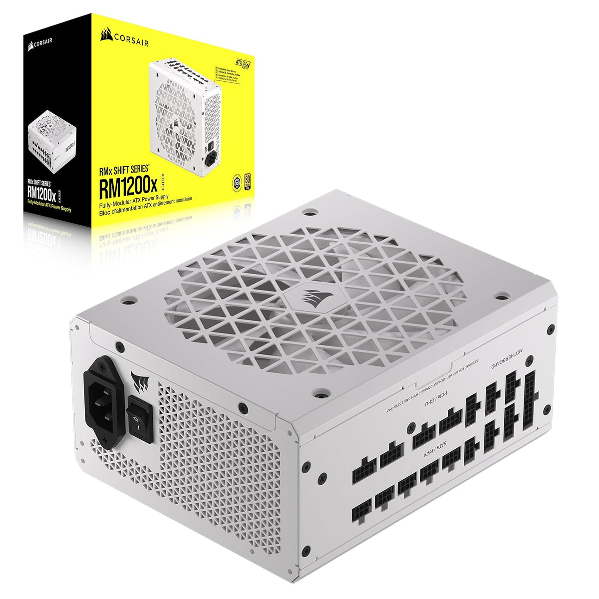 CORSAIR RM1200x Shift Fuente de Alimentación ATX Totalmente Modular - Interfaz Lateral Modular - Compatible con ATX 3.0 y PCIe 5.0 - Modo Ventilador a Cero RPM - Eficiencia 80 Plus Gold - Blanco