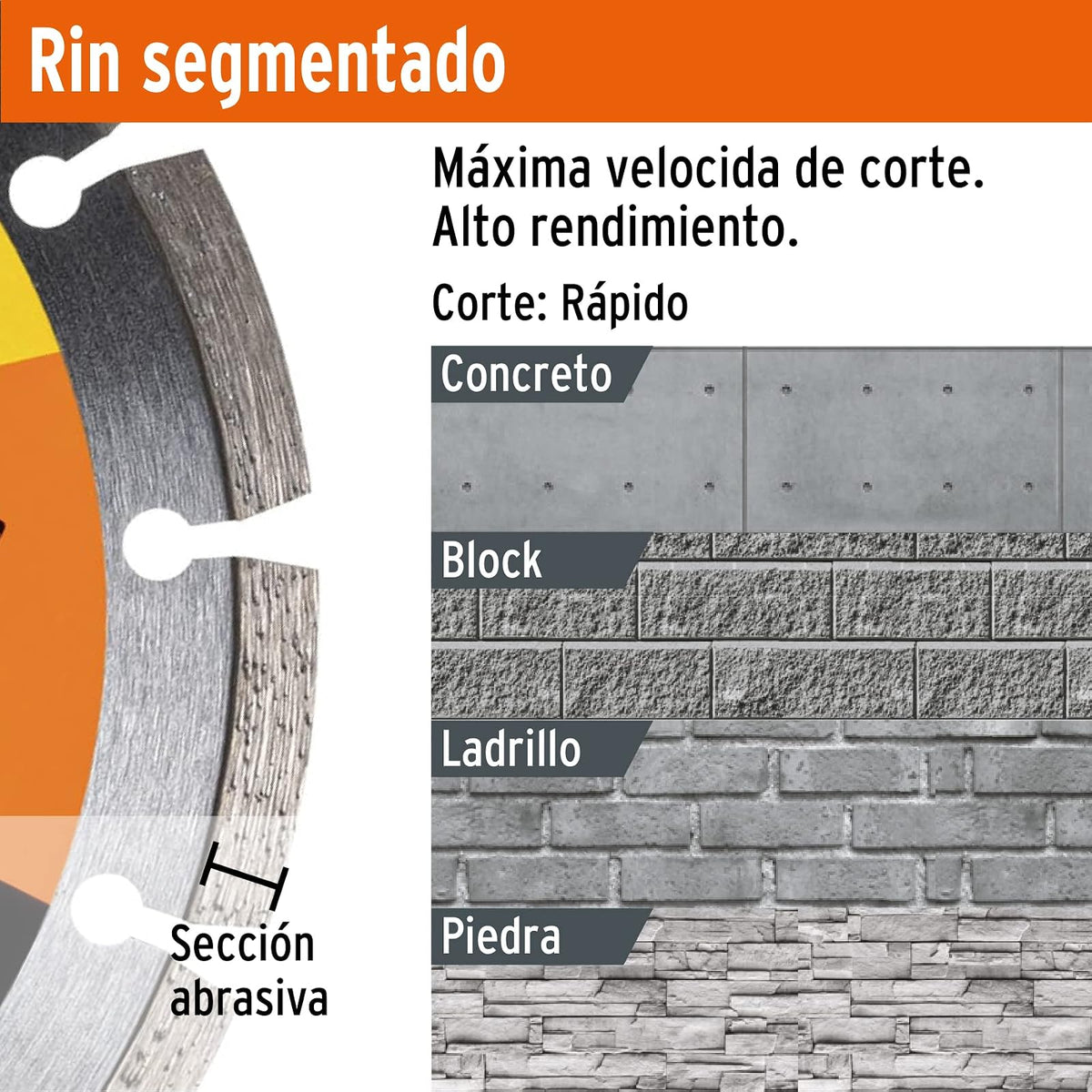 Pretul DID-370P, Disco de diamante de 7" x 1.6 mm rin segmentado corte en seco y húmedo