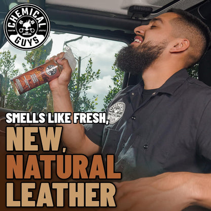 Chemical Guys AIR_102_1602 Ambientador y Eliminador de Olores Leather Scent Premium Aroma Duradero para Automóviles Camiones 2x473ml, Blanco