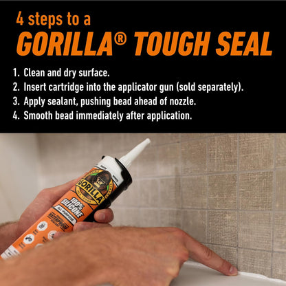 Gorilla - Sellador de silicona impermeable para calafatear y sellar, cartucho de 10 onzas (paquete de 2) - Sellador de calafateo blanco para cocina, ventana, baño, marina, puerta y más