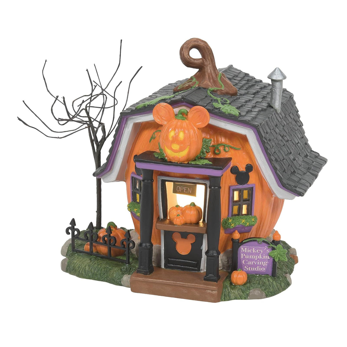 Department 56 Disney Village Halloween Pumpkintown Mickey Mouse Tallado Estudio Iluminado Edificio, 14.0cm, Multicolor