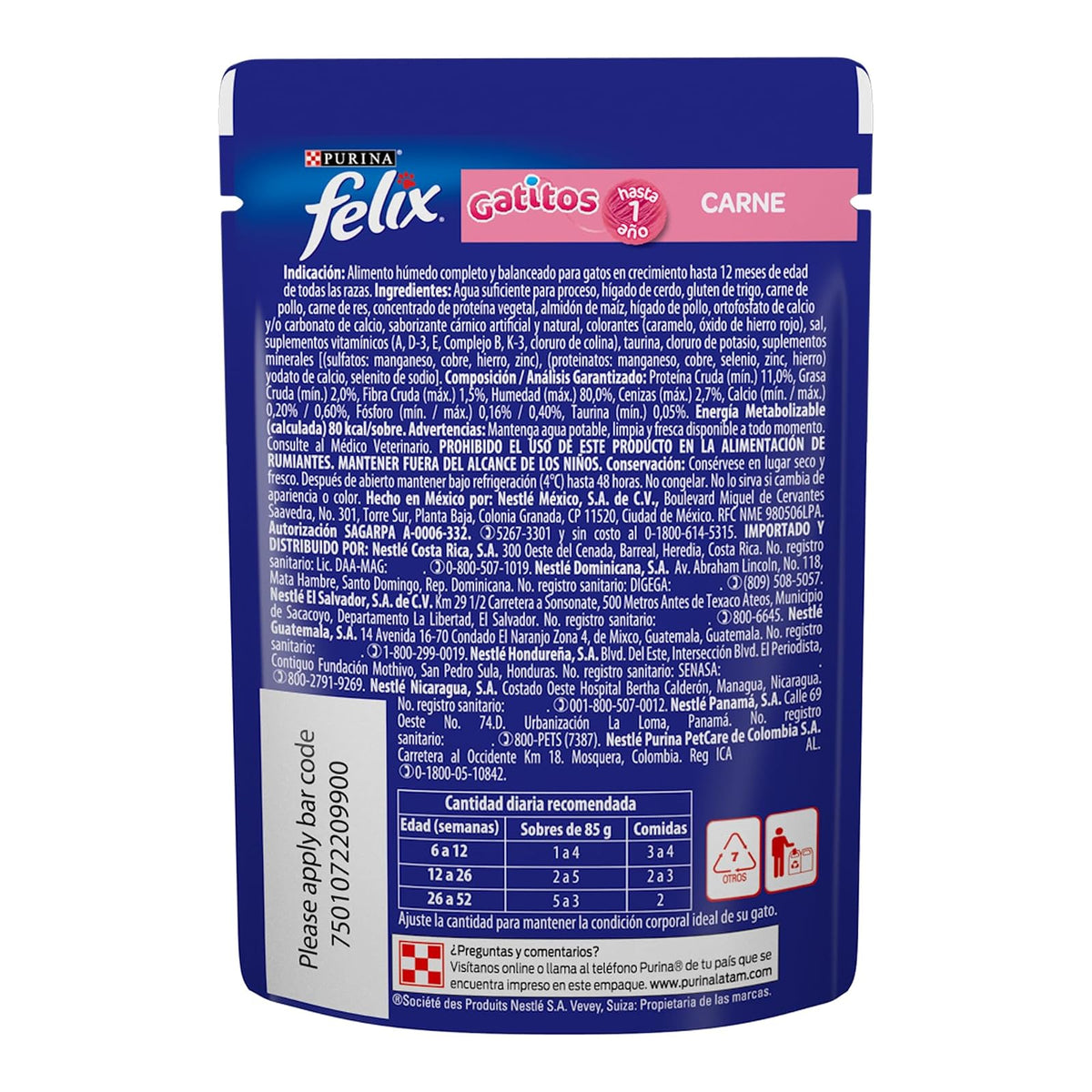 Purina Felix Pouches Gatito Gatitos Comida Pouch 24x85g Carne 2.04E+3 gramo 2.25 kilogramos