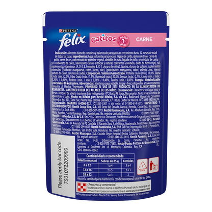 Purina Felix Pouches Gatito Gatitos Comida Pouch 24x85g Carne 2.04E+3 gramo 2.25 kilogramos