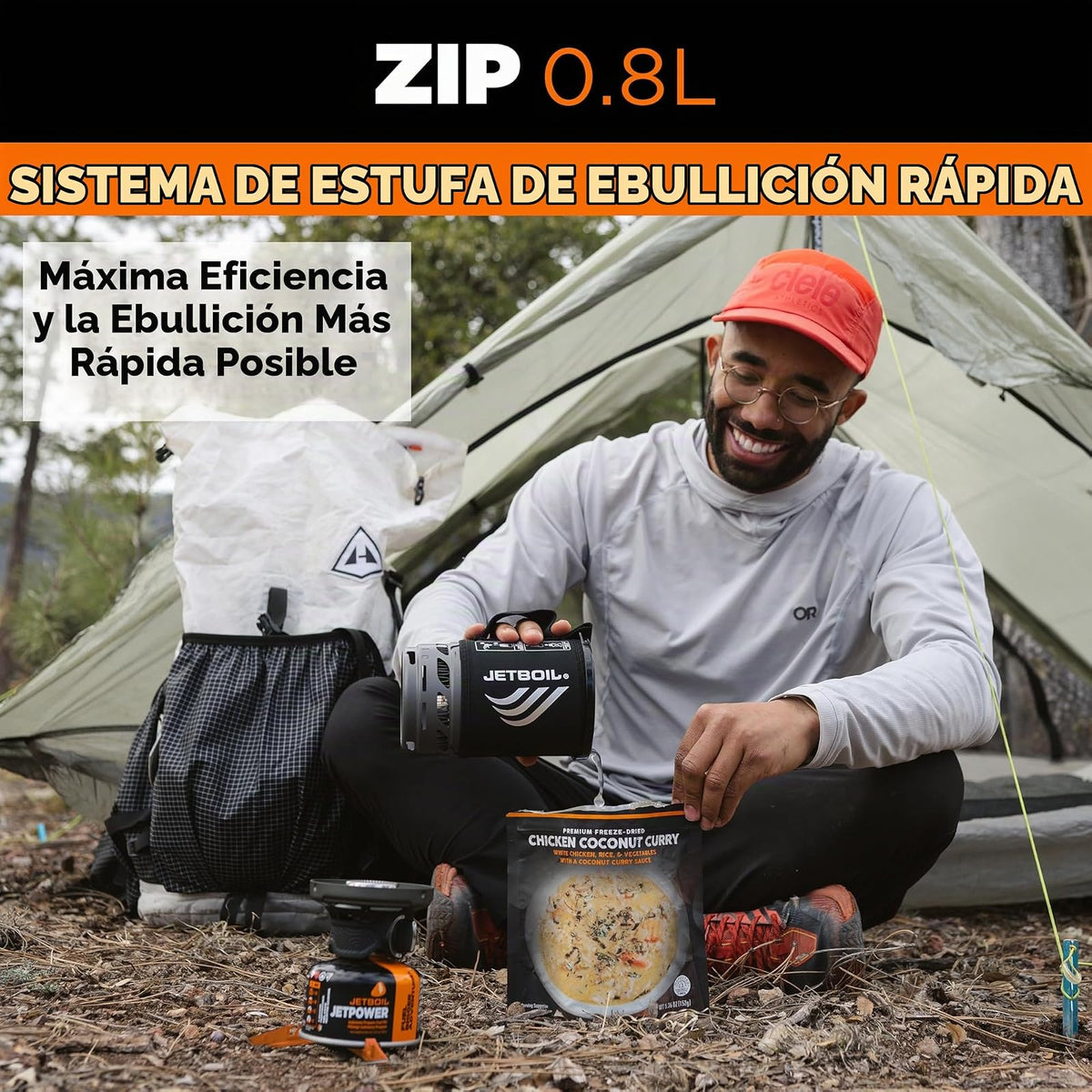 Jetboil - Estufa portátil de ebullición rápida con cierre de 0,8 l con botón de giro fácil para mochileros y camping, quemador de propano/isobutano con taza de cocina, carbono