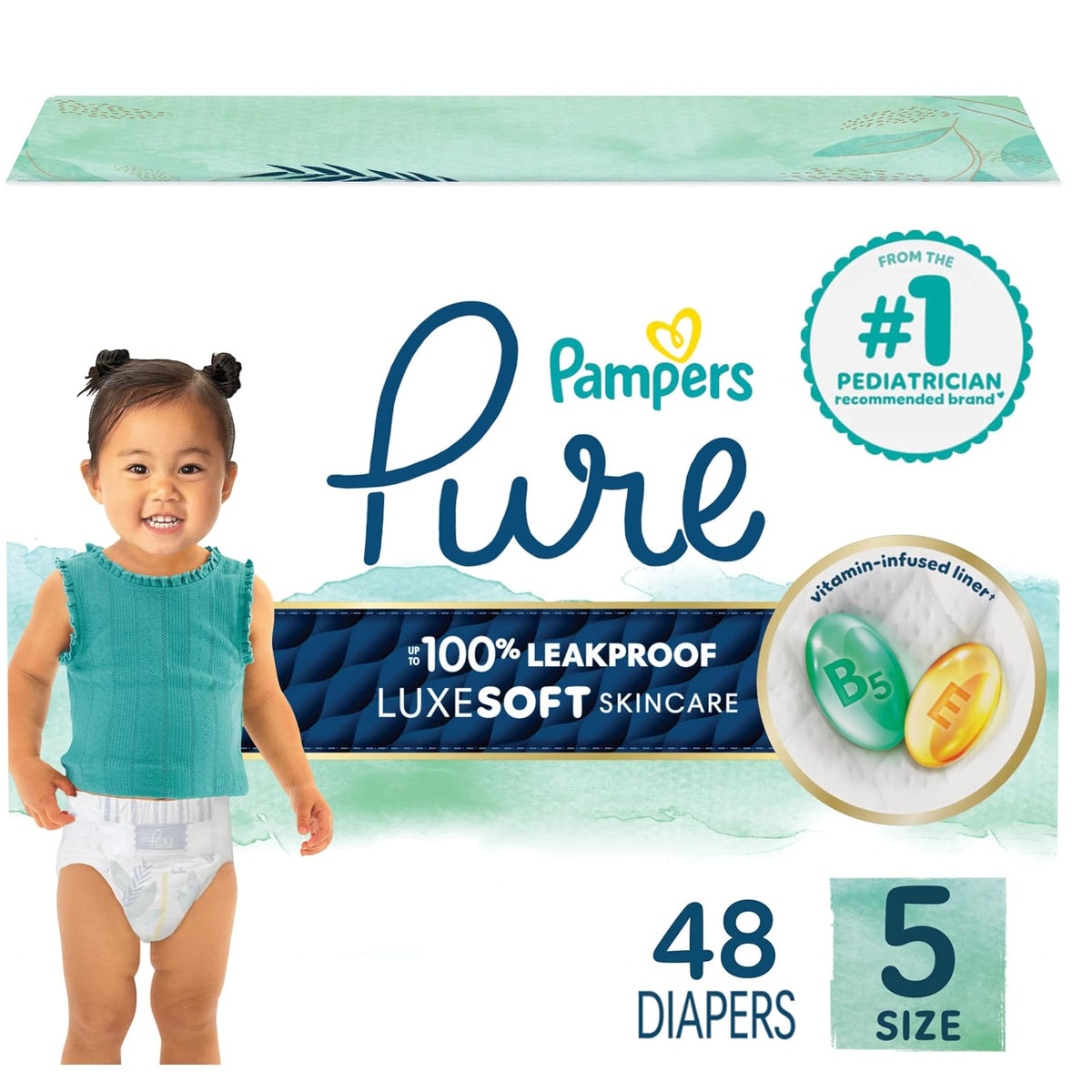 Pampers Pure Protection Pañal Desechable Talla 4, 58 Piezas - Talla 5 (48 Unidad)