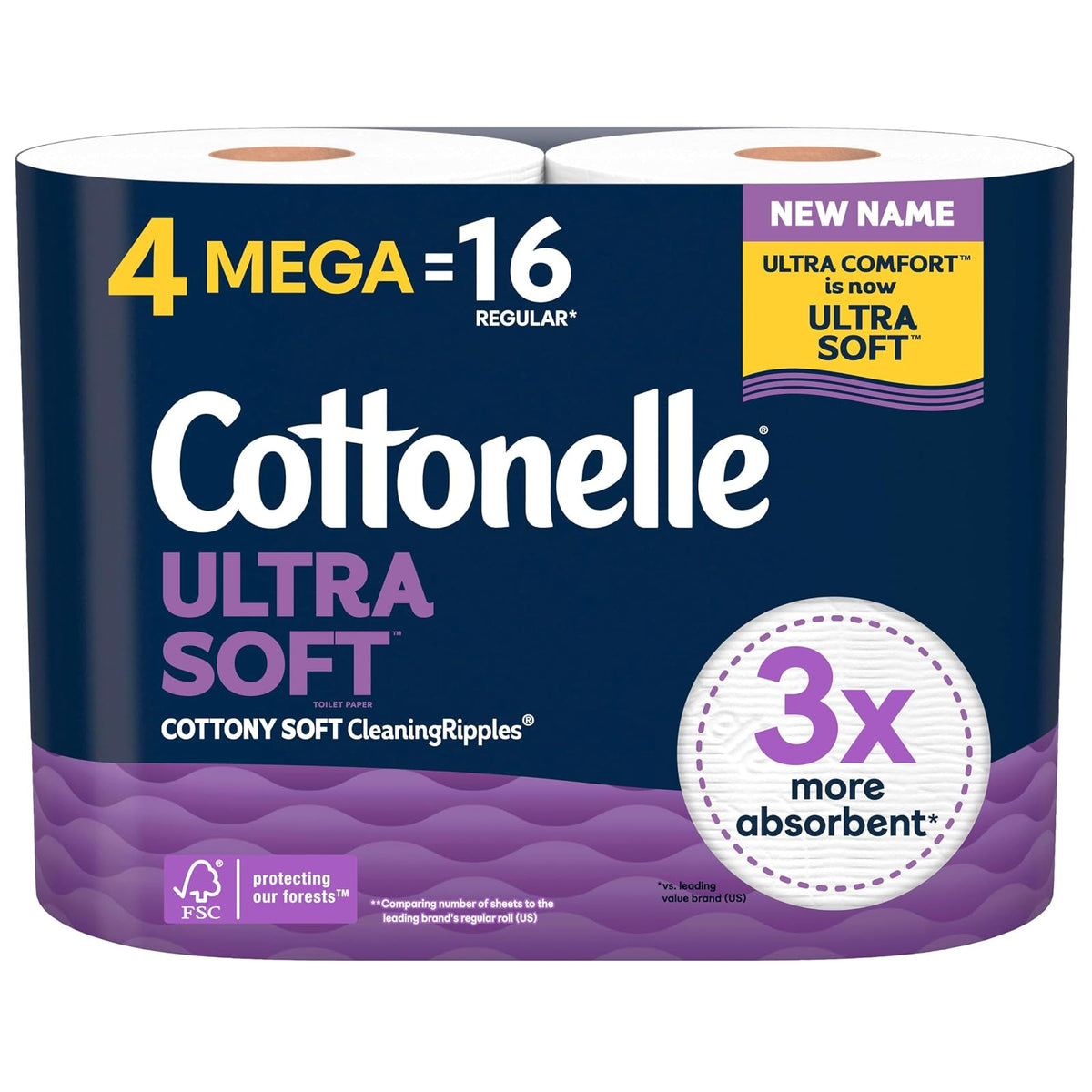 Cottonelle Ultra Comfort - Papel higiénico suave, 4 rollos mega = 16 rollos regulares