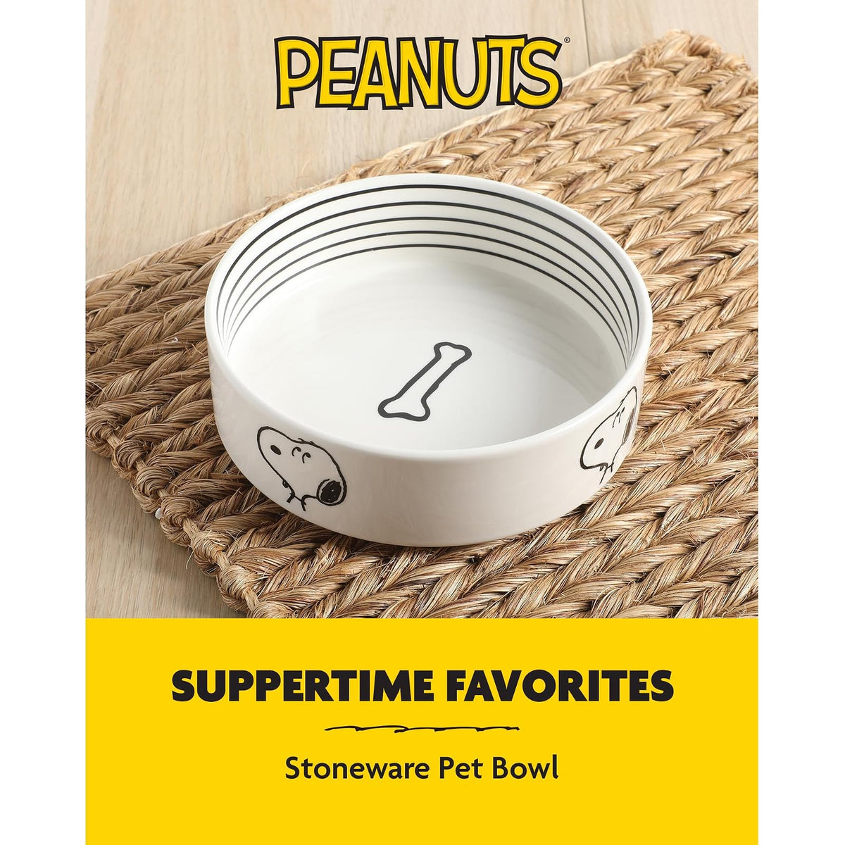 Peanuts Snoopy - tazón para perros con diseño de hueso, tazón de agua o comida de gres de 6.5 pulgadas para perros pequeños a medianos, bonito plato de dibujos animados para mascotas, duradero y fácil