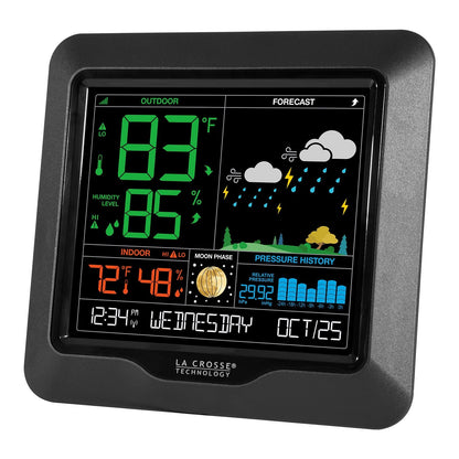 La Crosse Technology - Estación de pronóstico de color - visualización grande, alertas de temperatura/humedad, escenas estacionales - Monitoreo interior/exterior, registros HI/LO, presión barométrica