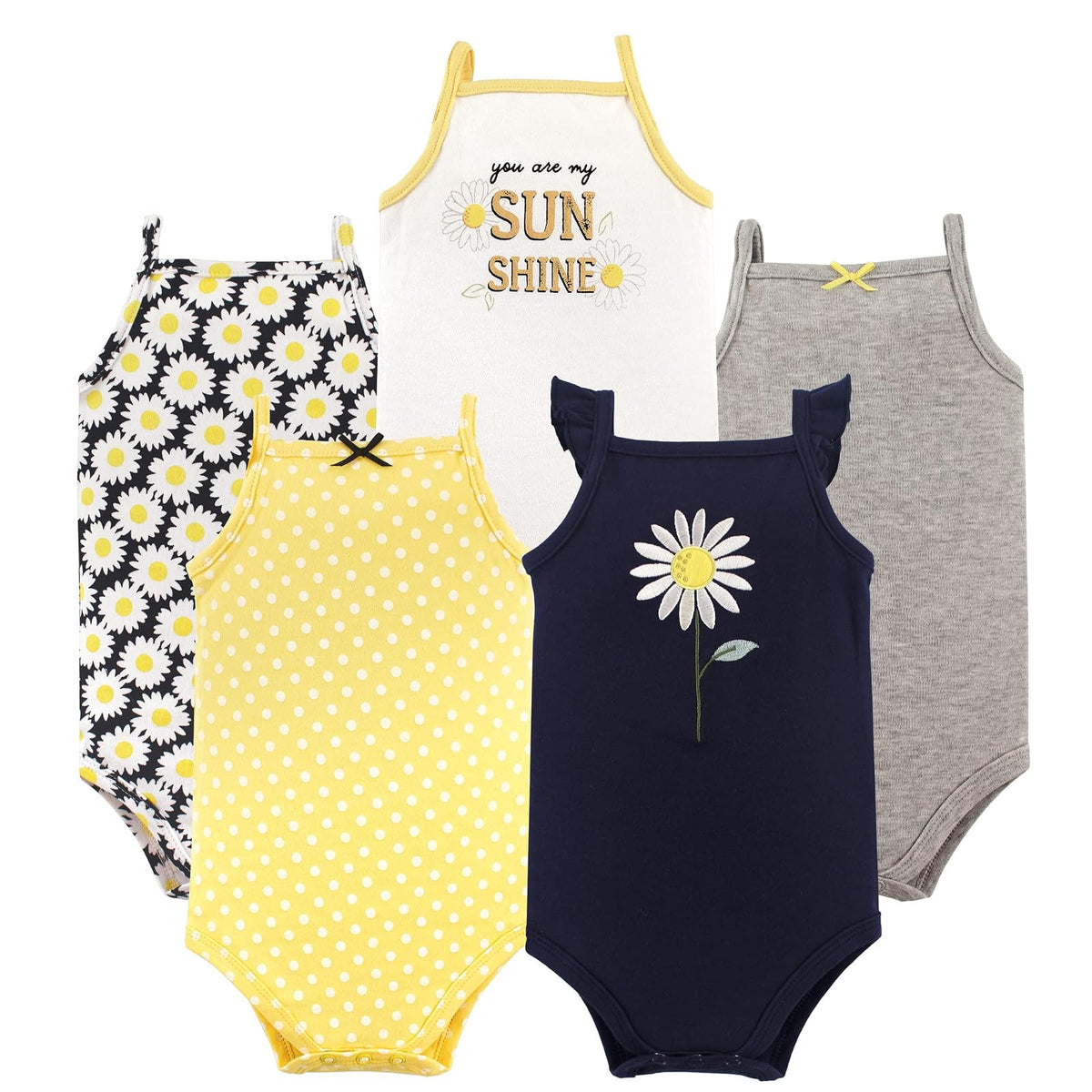 Hudson Baby Body Unisex sin Mangas para Bebé, Paquete de 5, Algodón - 3-6 Meses - Margarita