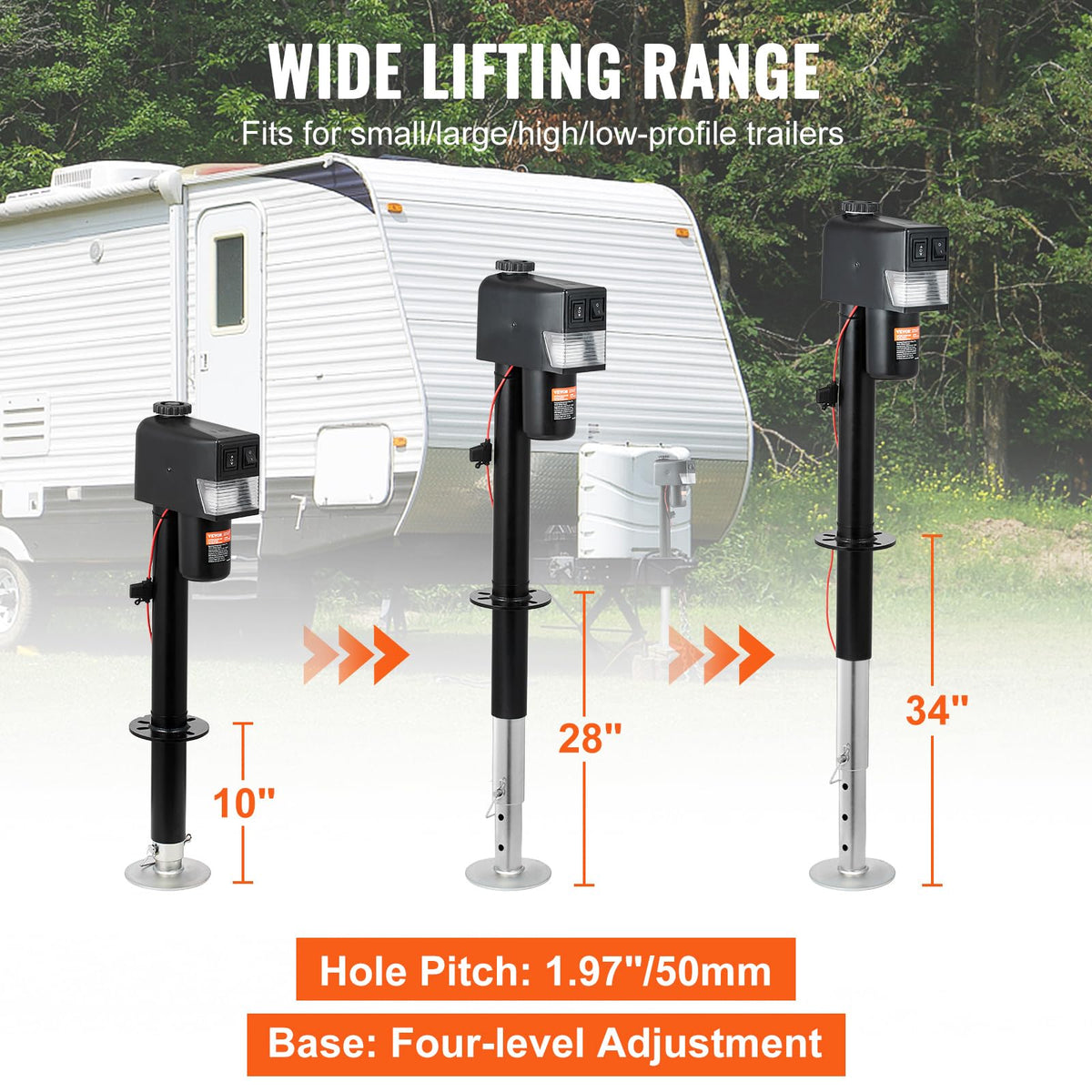 VEVOR - Gato eléctrico para lengüeta, Capacidad de 3500 Libras, Conector eléctrico de Remolque de 9.8"-33.8" con Cubierta Impermeable para RV, Caballo, remolques utilitarios