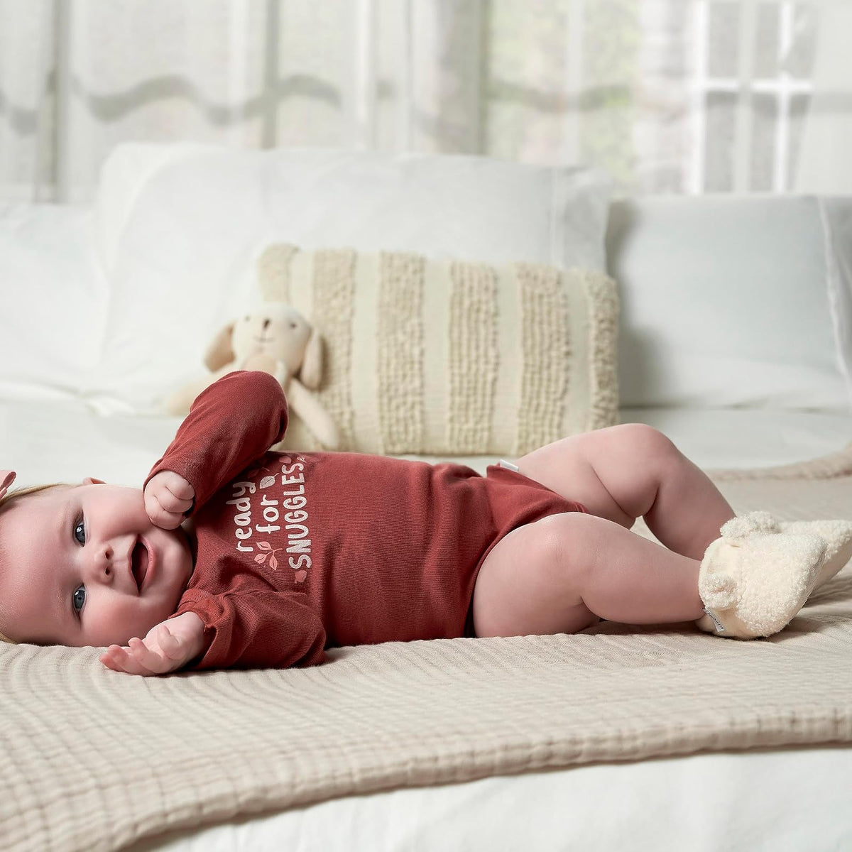 Gerber Botines suaves antideslizantes con forro polar con orejas Pantuflas para Unisex bebé