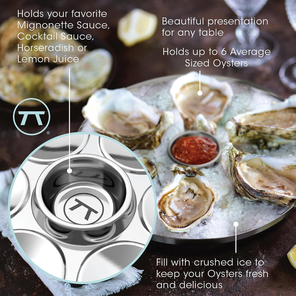 Outset Bandeja para ostras, 6 ranuras y taza para condimentos