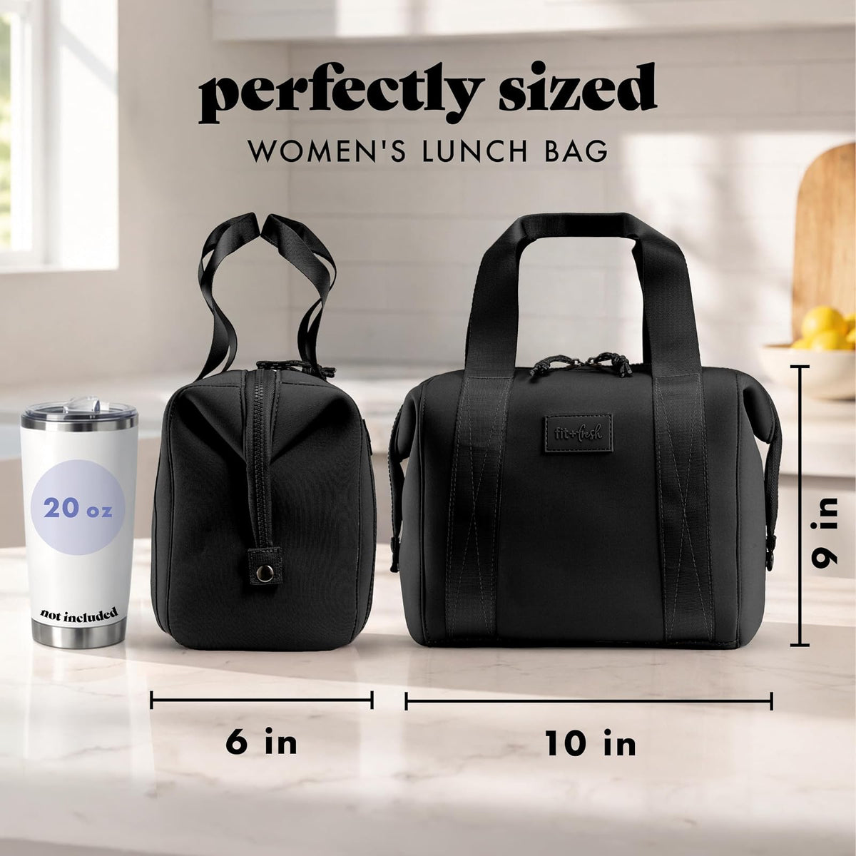 Fit & Fresh Remi - Bolsa de almuerzo de neopreno para mujer, kit de preparación de comidas con contenedores y paquete de hielo XL, material autoaislante, tipo neopreno, bolsa de almuerzo lavable a