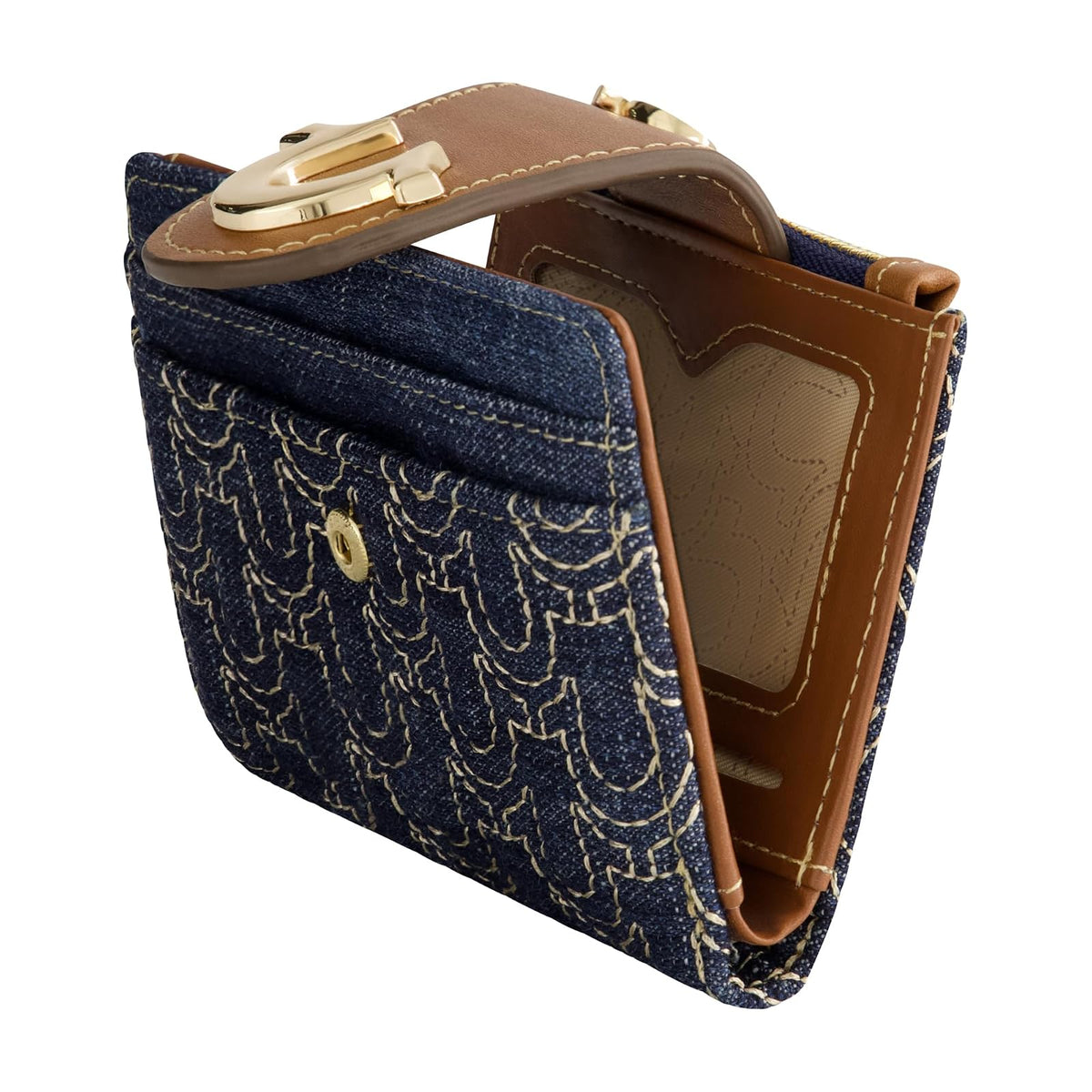True Religion - Mini portafolios para mujer, con logotipo de herradura, pequeño y compacto, de mezclilla oscuro, talla única, Mezclilla oscura