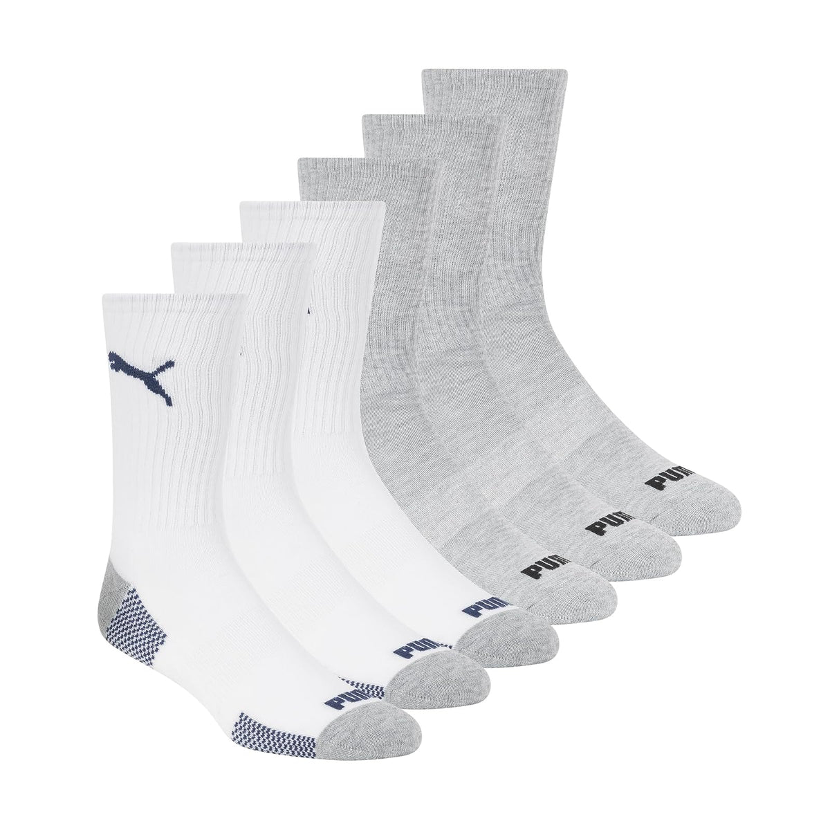 PUMA Calcetines Crew para Hombre (Paquete de 6) - 10-13 - Blanco - Gris