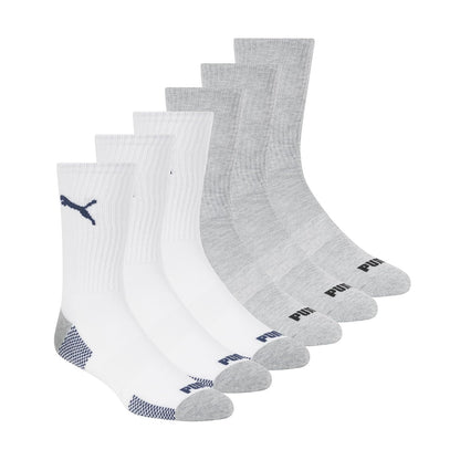 PUMA Calcetines Crew para Hombre (Paquete de 6) - 10-13 - Blanco - Gris
