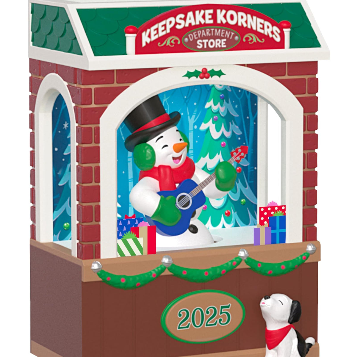 Hallmark - Adorno navideño de Recuerdo 2025, Rockin' Window Shopping 2025 Musical con luz y Movimiento, Regalos de coleccionista de muñeco de Nieve