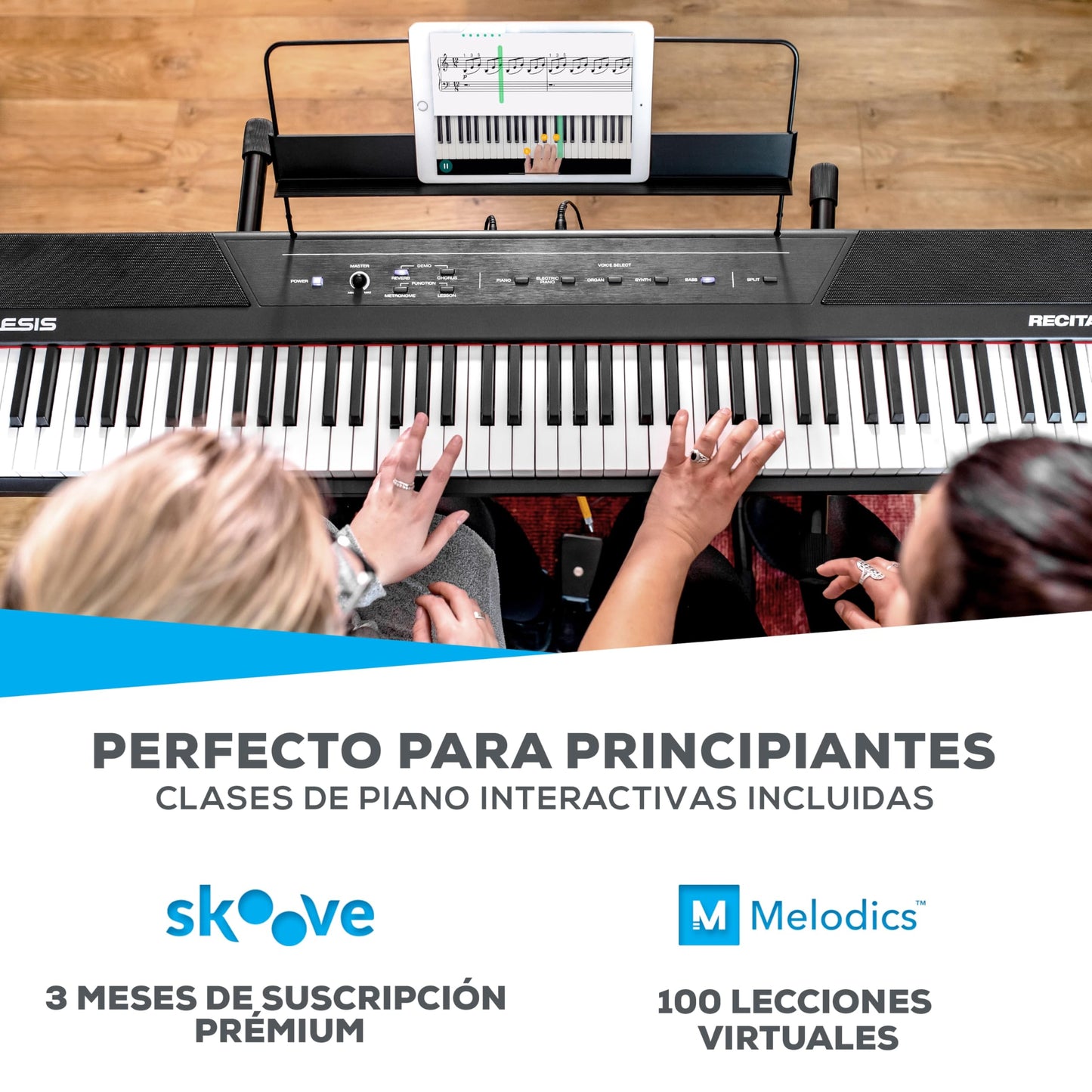 Alesis Recital - Piano Eléctrico digital con teclado de 88 Teclas Semi-contrapesadas full size, altavoces integrados y 5 voces premium