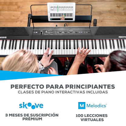 Alesis Recital - Piano Eléctrico digital con teclado de 88 Teclas Semi-contrapesadas full size, altavoces integrados y 5 voces premium