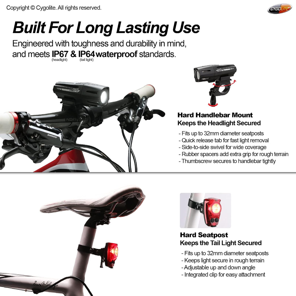 Cygolite Metro Plus 800 & Hotshot Pro 150 Juego Combinado de Luces para Bicicleta, Metro Plus 800 & Hotshot Pro 150 USB Recargable para Bicicleta, Negro, Rojo