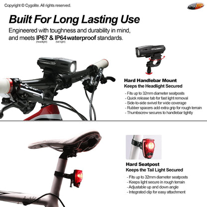 Cygolite Metro Plus 800 & Hotshot Pro 150 Juego Combinado de Luces para Bicicleta, Metro Plus 800 & Hotshot Pro 150 USB Recargable para Bicicleta, Negro, Rojo