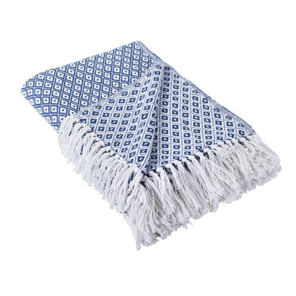 DII Manta Decorativa de Algodón con Flecos 50 x 60 Pulgadas - 50x60" - Nautical Blue