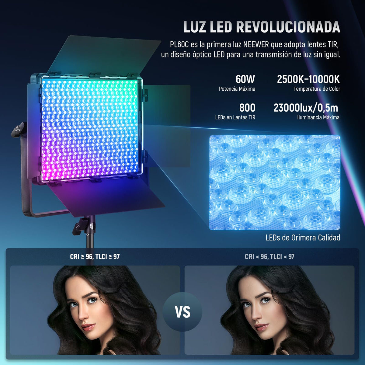 NEEWER PL60C RGB Panel LED Luz de Video App/2.4G/Control DMX, RGBCW Iluminación Estudio Fotografíco Pro/V Batería Alimentado para Grabación Streaming