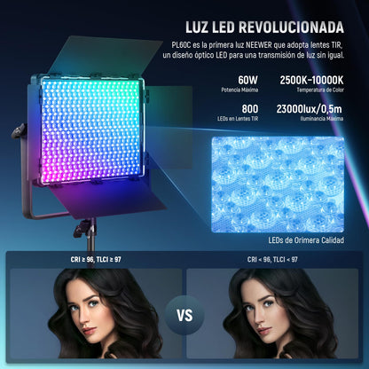 NEEWER PL60C RGB Panel LED Luz de Video App/2.4G/Control DMX, RGBCW Iluminación Estudio Fotografíco Pro/V Batería Alimentado para Grabación Streaming