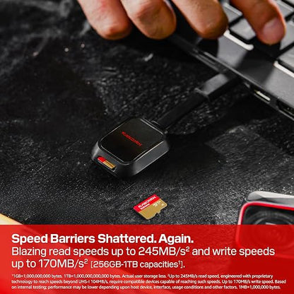 SanDisk 512GB Extreme microSD UHS-I Card - Up to 245MB/s Read Speed and 170MB/s Write Speed, 5.3K Video, 4K UHD Video, High-Performance for Action cams, Drones, Android Devices - SDSQXH9-512G-GZ6MA