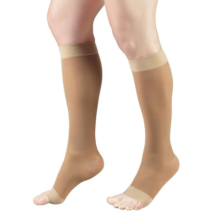 Truform Sheer Compression Stockings, 15-20 mmHg, Women's Knee High Length, Open Toe, 20 Denier, Beige, Large
