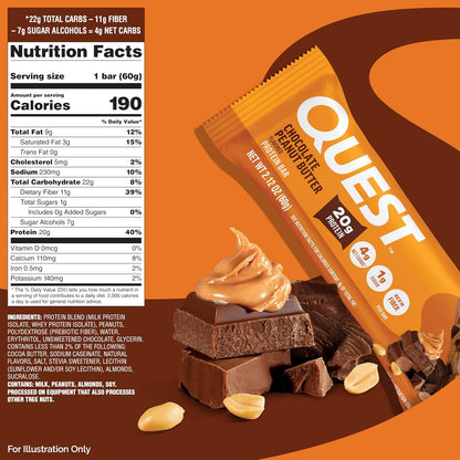 Quest Nutrition Barra de Proteína sabor Chocolate con Crema de Cacahuate - 12 Piezas