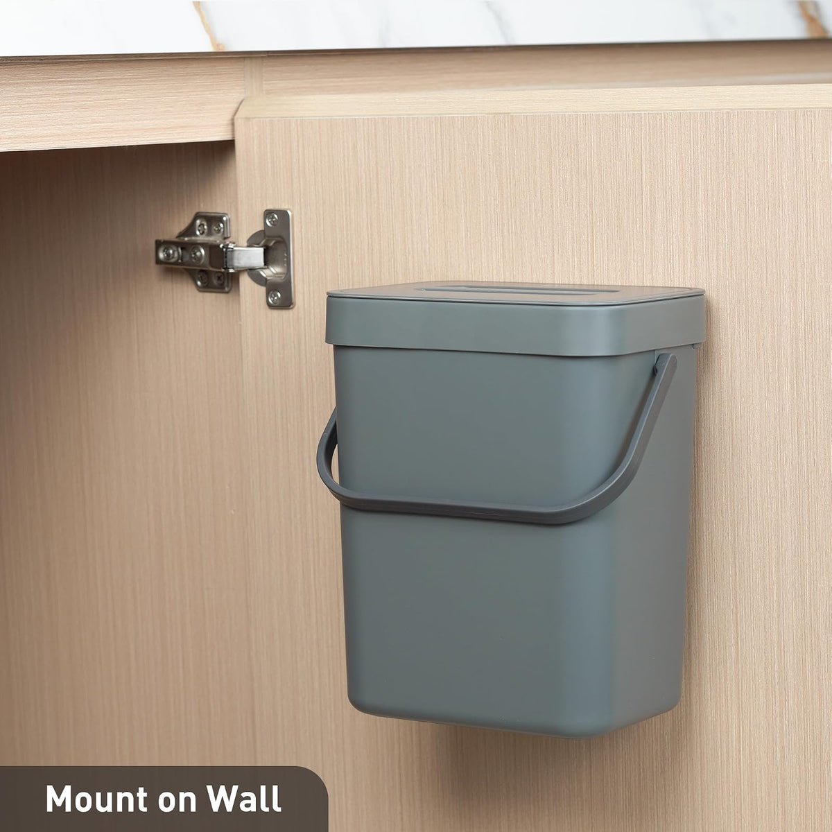 EKO Puro - cubeta de basura para colgar en la pared con tapa, 1.32 galones / 5 l, pequeño cubeta de basura de cocina para encimera, mini cubeta de basura de comida (gris)