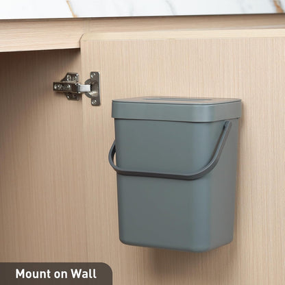EKO Puro - cubeta de basura para colgar en la pared con tapa, 1.32 galones / 5 l, pequeño cubeta de basura de cocina para encimera, mini cubeta de basura de comida (gris)