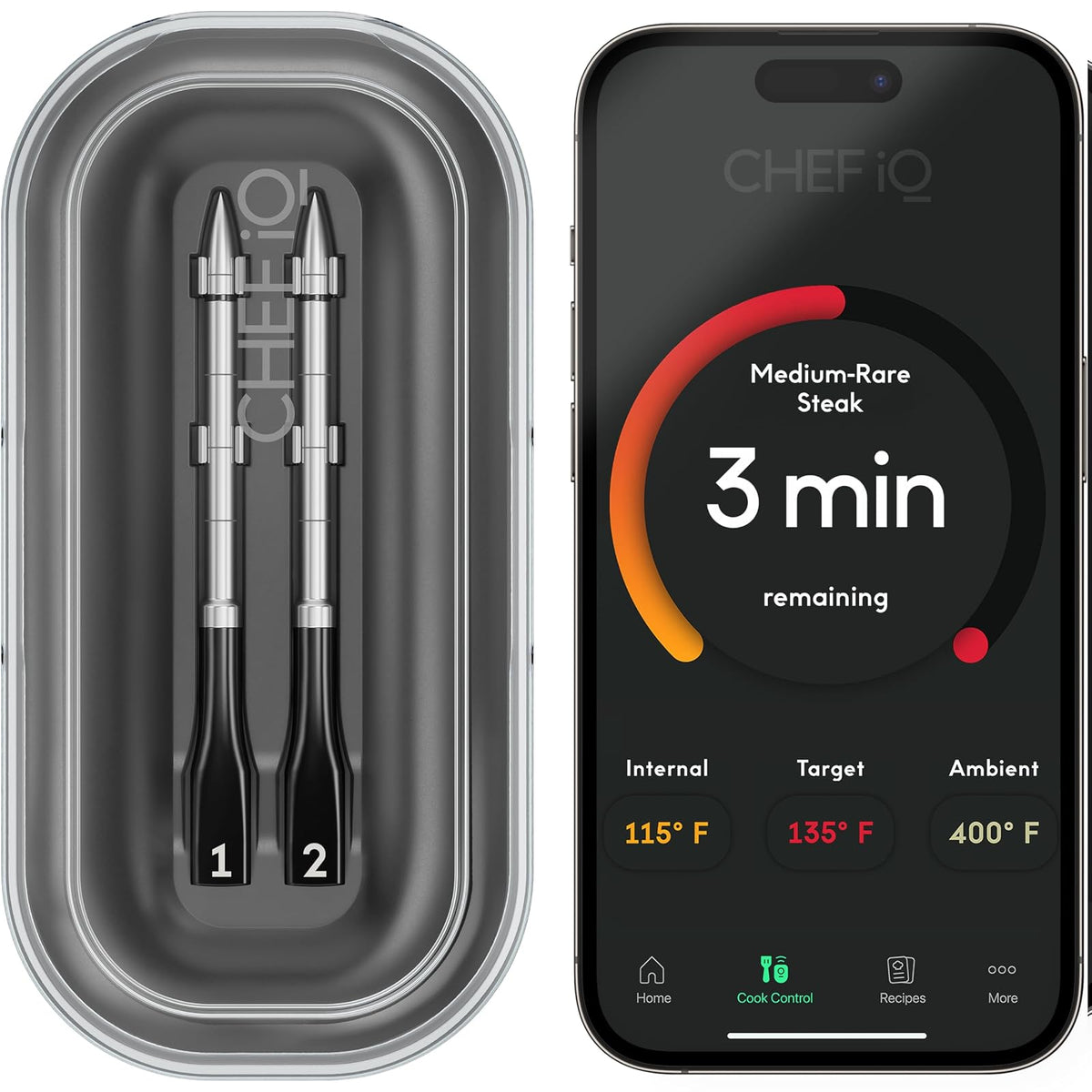 CHEF iQ Sense - Termómetro inalámbrico inteligente de carne con 2 sondas ultrafinas, termómetro de carne Bluetooth de alcance ilimitado, termómetro digital de alimentos para monitoreo remoto de