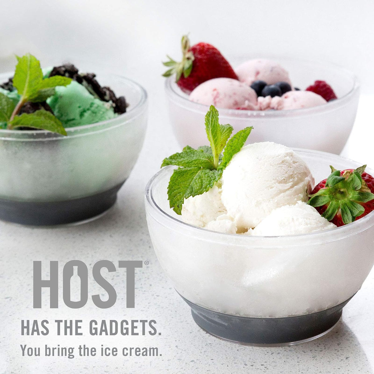 Host tazón para helado, enfriador de gel con aislamiento de doble pared, accesorio de cocina para postre, inmersión, cereales, con agarre de silicona cómodo, plástico, gris, 0,47 litros