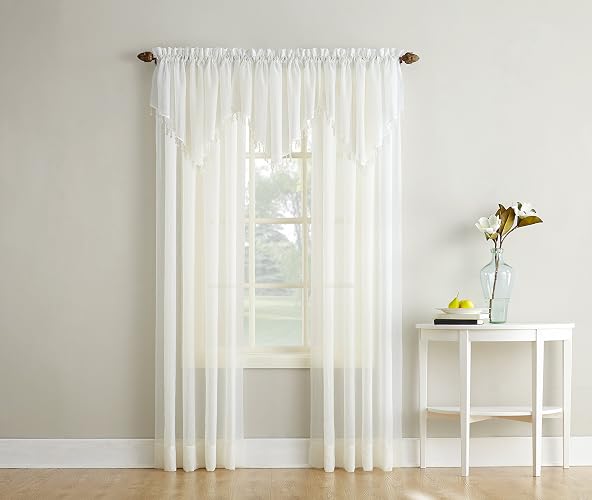 No. 918 Erica Panel de Cortina de Gasa traslúcida con Bolsillo para cortinero, Erica, Eggshell Off-White, 51" x 24" Ascot Valance, 1