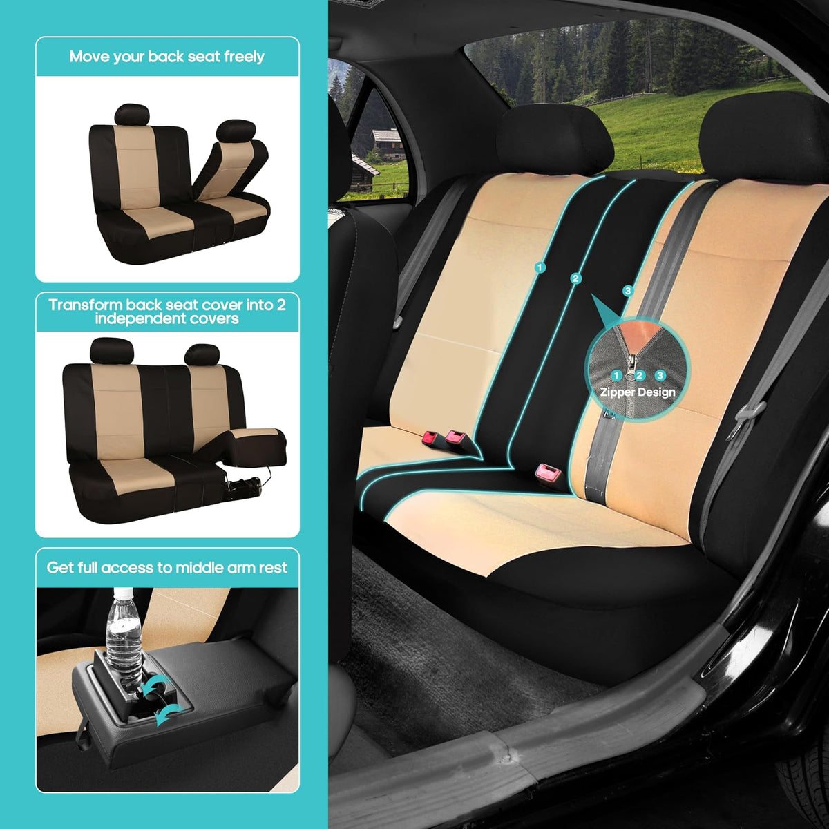 FH Group Juego Completo de Fundas para Asiento FB083BEIGE115, Beige
