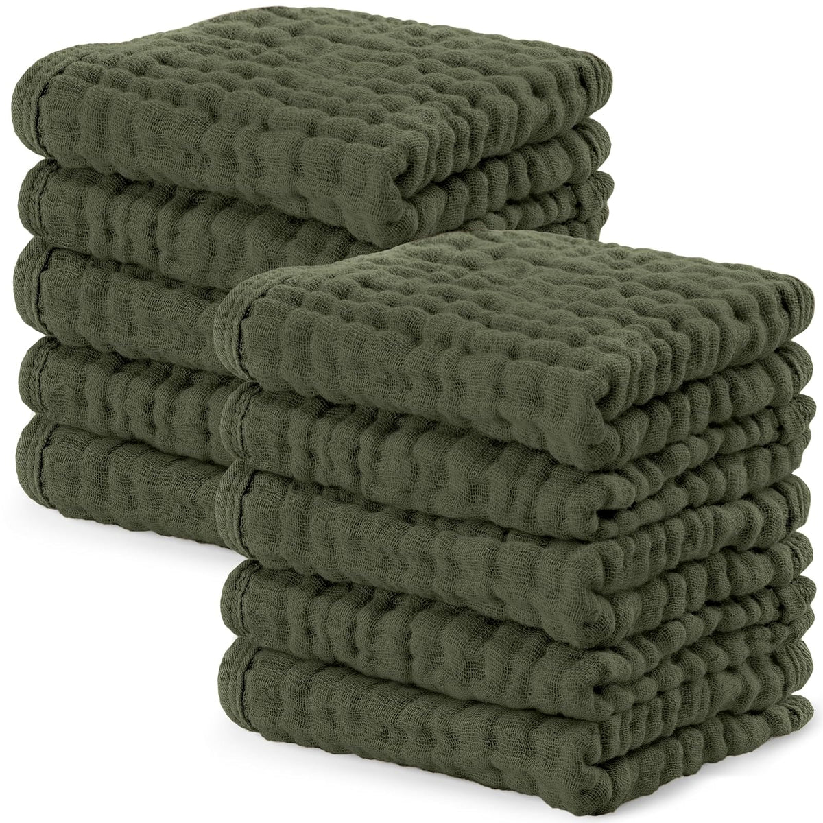Comfy Cubs Toallitas de Muselina para Bebé, 6 Capas, Paquete de 10 - 10-Pack 10"X10" - Kelp