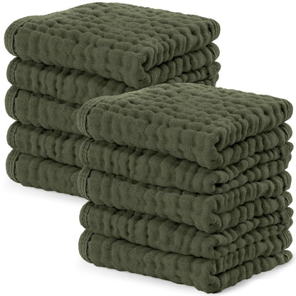 Comfy Cubs Toallitas de Muselina para Bebé, 6 Capas, Paquete de 10 - 10-Pack 10"X10" - Kelp