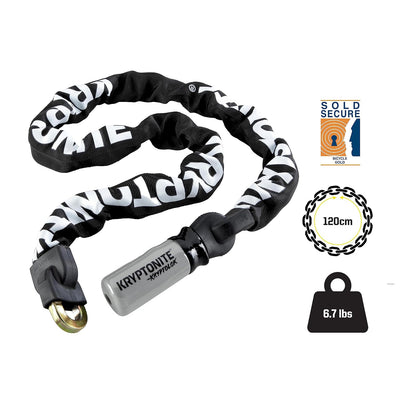 Kryptonite Kryptolok 912 - Candado de cadena para bicicleta, 4 pies de largo, cadena de acero de 9 mm, resistente antirrobo, vendido, seguro de cadena de bicicleta dorado con llaves para bicicleta,