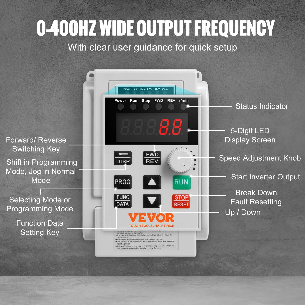 VEVOR VFD 3HP, 2.2KW, 10A, 1 fase 220V-240V entrada a 3 fases 220V-240V salida variable, 0-400Hz VFD para control de velocidad del motor de CA