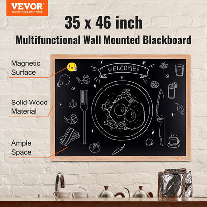 VEOVR - Tabla de gis magnética, carteles para colgar con tizas y borrador, letrero de pizarrón de madera clásico, calendario enmarcado de color café rústico y tablas combinadas, 35 x 46 pulgadas,