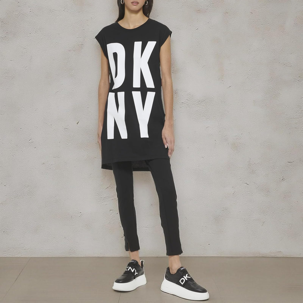 DKNY Sportswear Vestido Playera con Logotipo y Manga Casquillo Playera, Vestido para Mujer