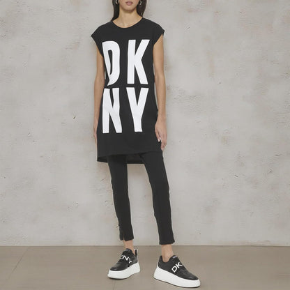 DKNY Sportswear Vestido Playera con Logotipo y Manga Casquillo Playera, Vestido para Mujer