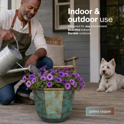 Macetas clásicas Shaina para el hogar y el jardín, macetas Ligeras para Interiores y Exteriores, macetas de Resina Resistentes a los Rayos UV, macetas para Flores y Hierbas (Cobre pátina de 15