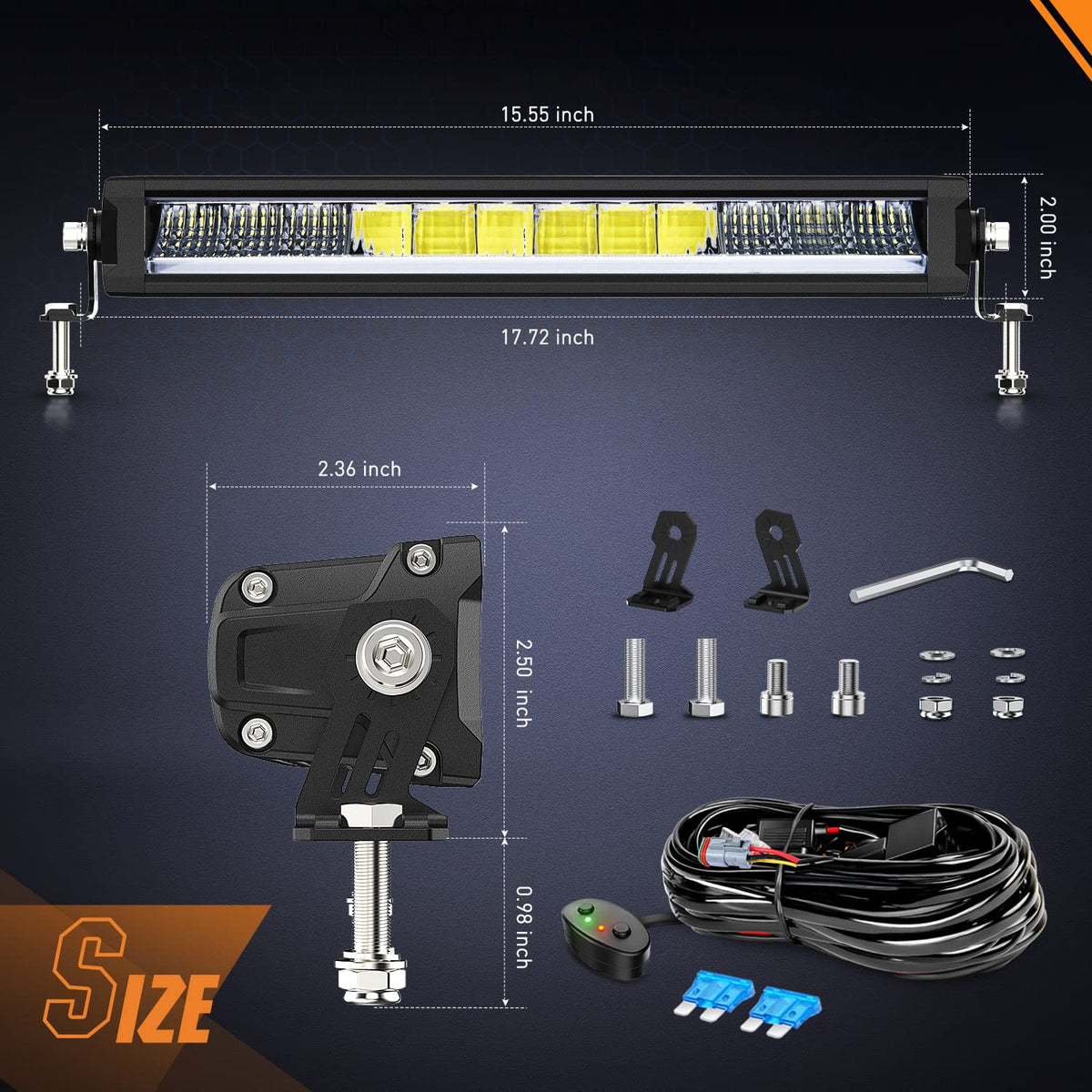 Nilight - Barra de luz LED de 15.5 pulgadas DRL 60 W 6650 LM antirreflejos Offroad Delgado IP68 de una sola fila de luces de conducción con kit de cableado DT de 16 AWG para camioneta, SUV, ATV, UTV, barco, 4 x 4 Jeep, 5 años de garantía